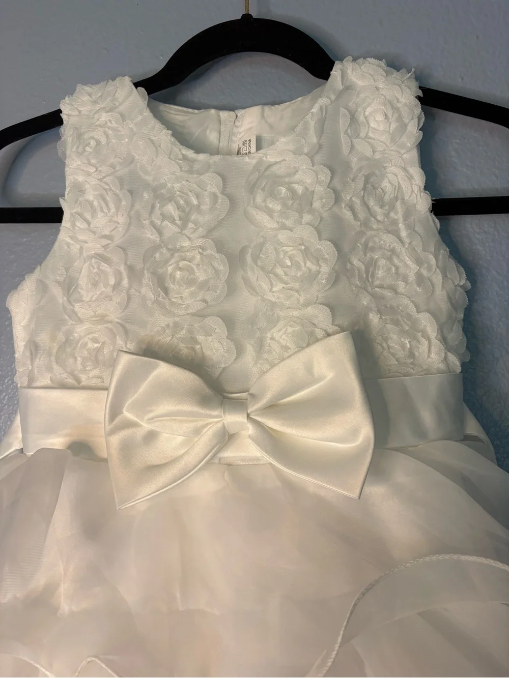 White Ruffle flower Girls' Dress with Bow